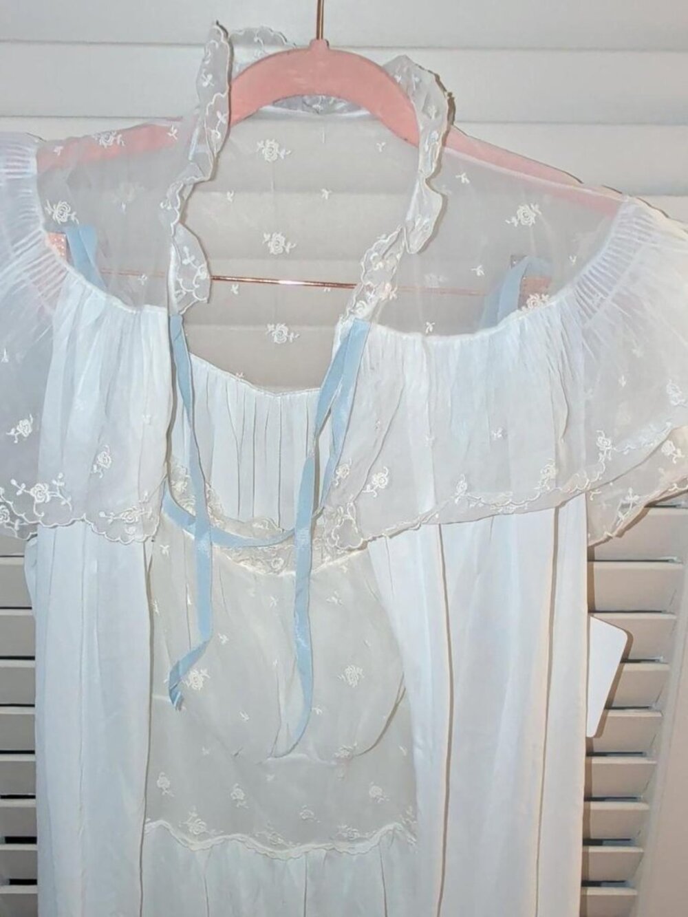 Vintage 1960's elegant sheer lace long peignoir and nightgown set